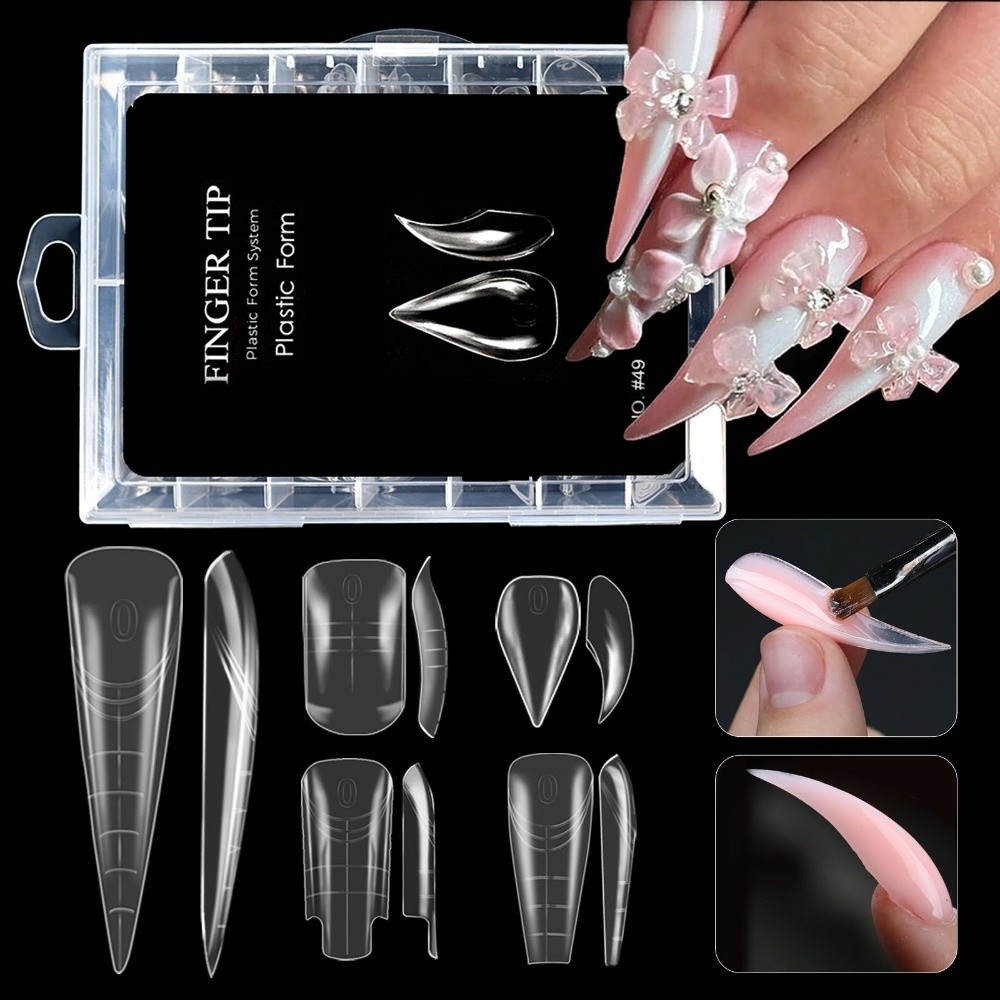 70/140/150Pcs New 70/140/150Pcs Gel Dual Nail Forms Reusable 14 Size Nail Molds Transparent Poly Extension Top Nail Forms for Nail Art Design