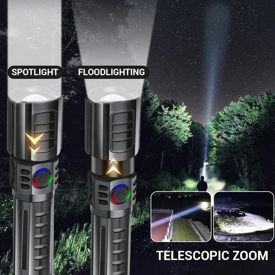 2025 New Powerful LED Flashlight 3 Modes Super Bright TYPE-C Rechargeable Flashlights Telescopic Zoom Torch Long-Range Emergency Light