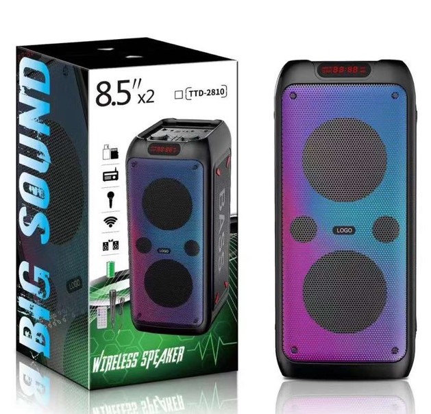 Double 8.5" Bass Speaker with Bluetooth, Remote and Wired Mic