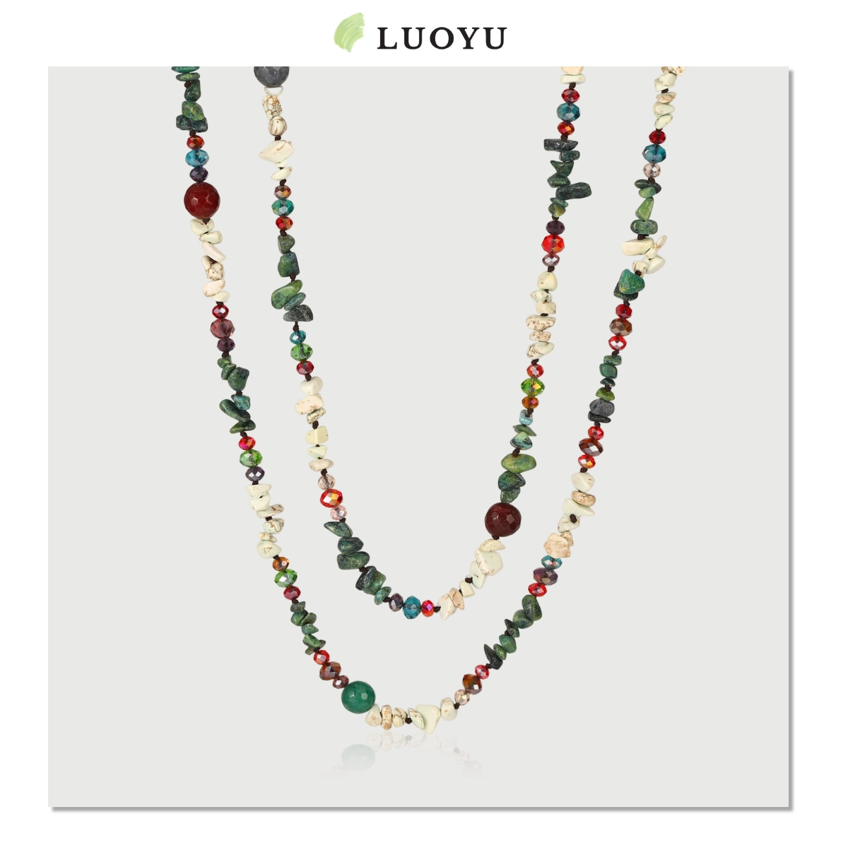 Color Natural Turquoise Beaded Long Women's Bohemian Style Woolen Chain