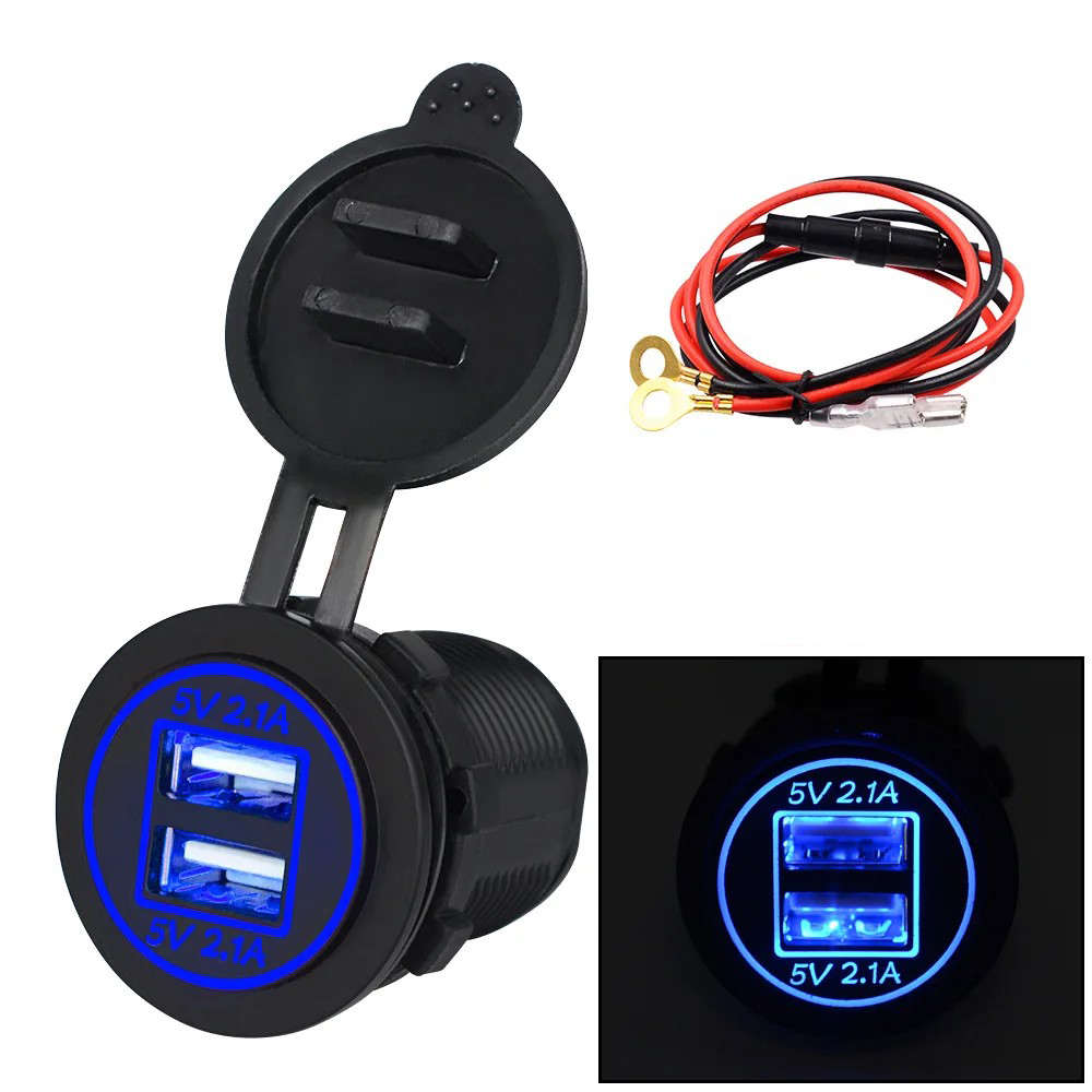 12/24V Dual USB Port Car Charger Motorcycle 5V 4.2A Charger Socket Waterproof Fast Quiick Charge Adapter for Vehicle Booatt Truck Bles Online DZ-31B-14