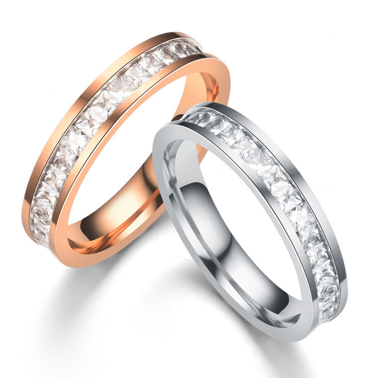 【New arrival】Stainless Steel Jewelry Female Niche Design Square Diamond Rose Gold Zircon Titanium Steel Couple Ring Jewelry