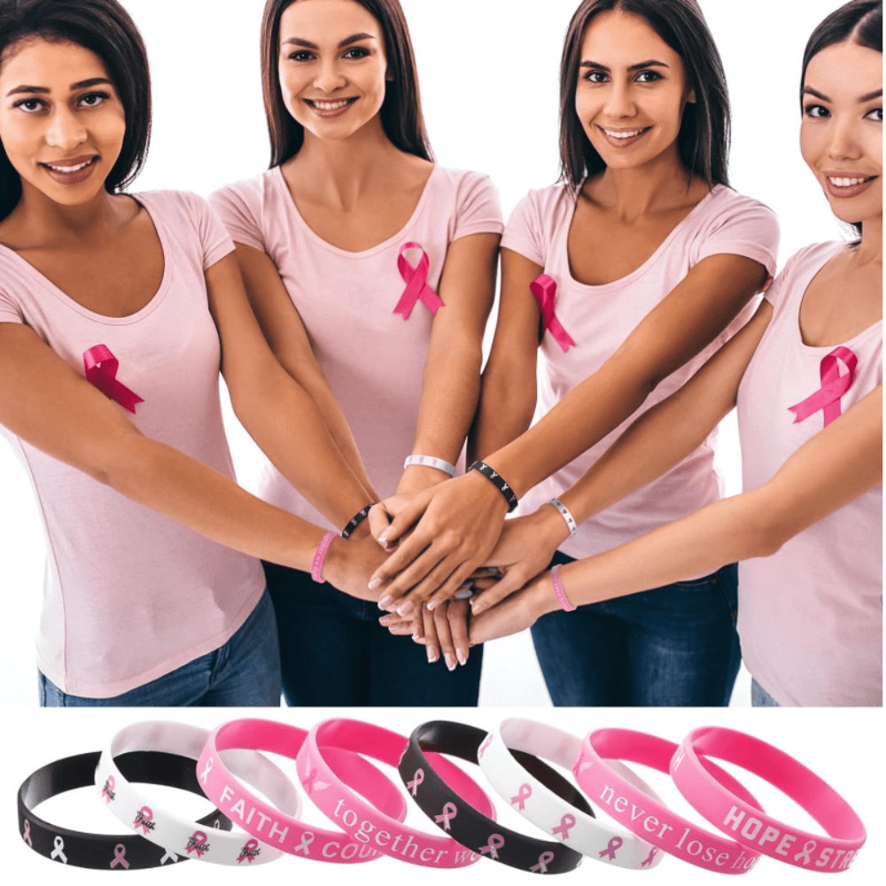 6/8PCS New Silicone Breast Cancer Awareness Bracelets Hope Faith Rubber Bracelet Strength Courage Silicone Wristband Unisex