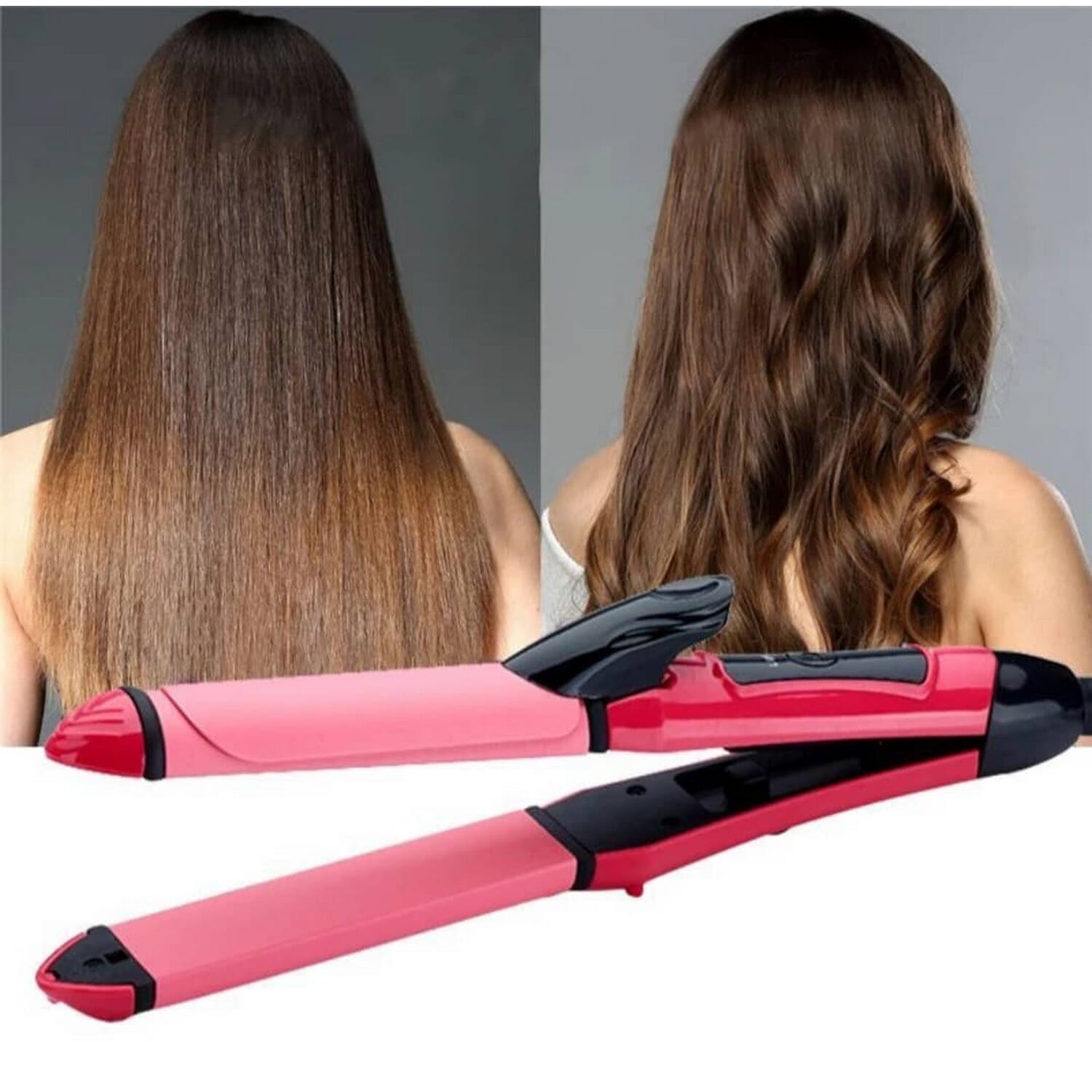 2 In 1 Hair Curling Iron Electric Hair Straightener Curl Hair Styling Tools 360 Degree Rotatable Clip Hair Curler Nova NHC-2009
