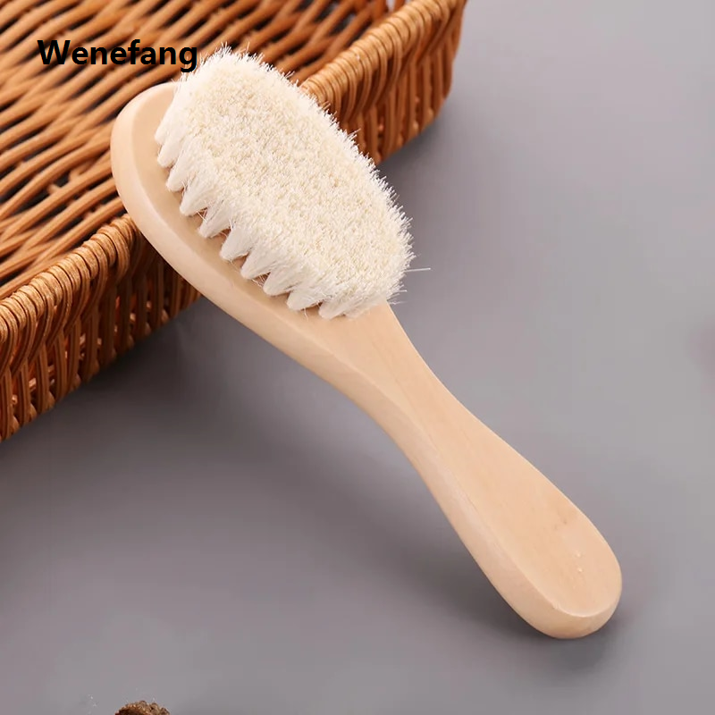 Wenefang Baby Care Pure Natural Wool Baby Wooden Brush Comb Brush Baby Hair Brush Newborn Infant Hair Brush Comb Head Massager