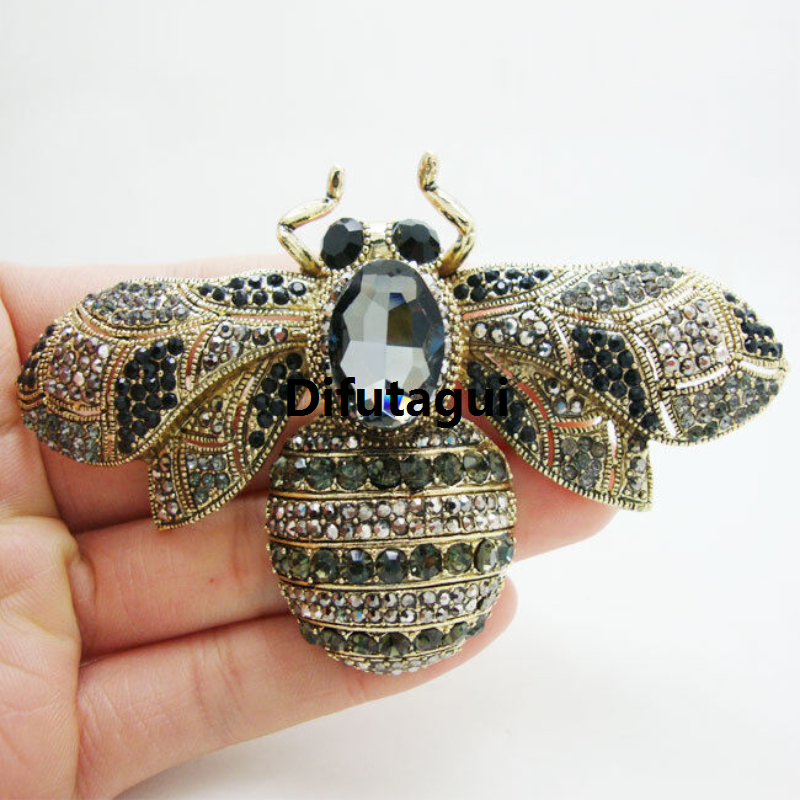Difutagui Vintage Multi-style Women's Luxury Bee Crystal Brooch Insect Gothic Hot Selling Style Brooch Pin Pendant Black Crystal Rhinestone Woman