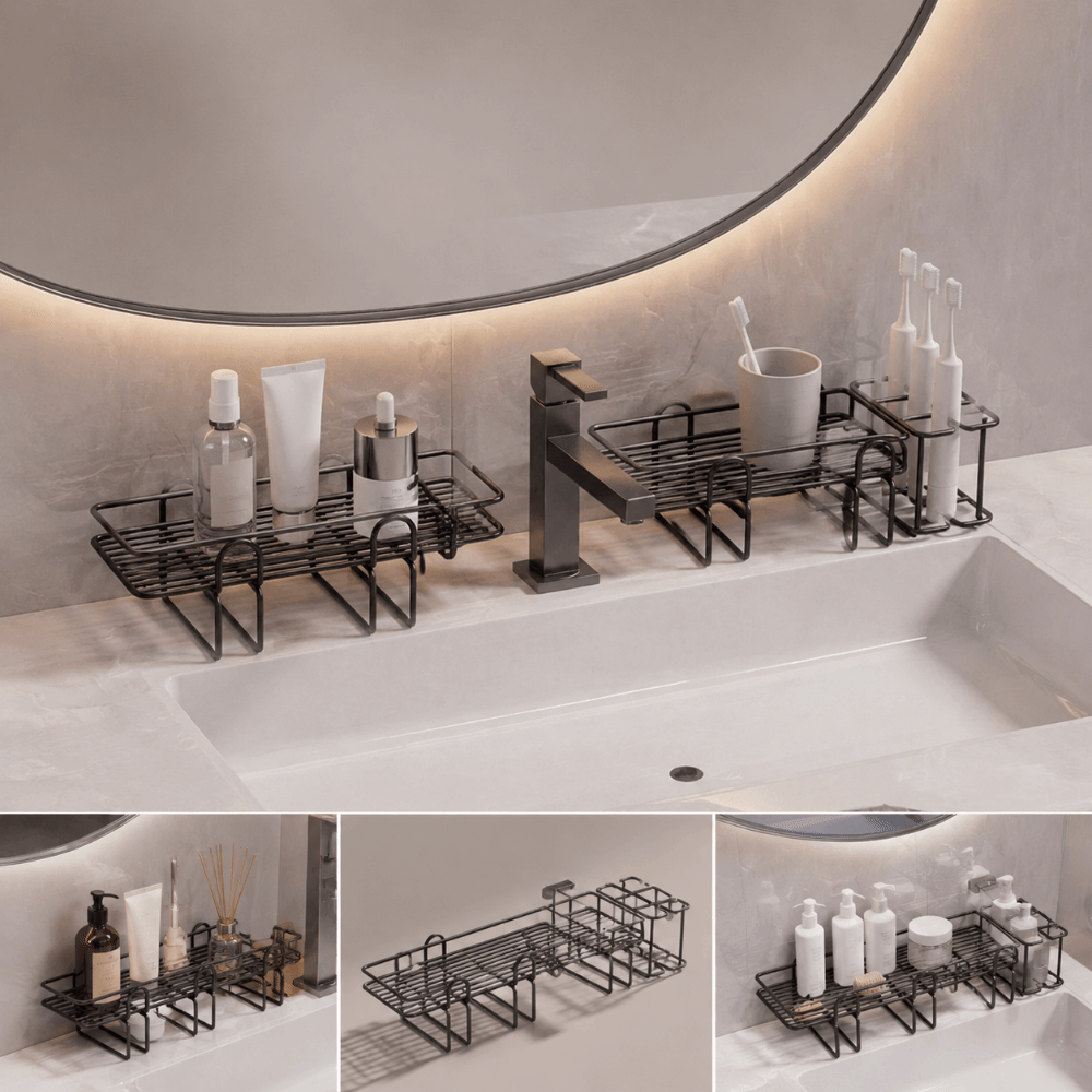 Daily Organization Wall-Mounted Design Bathroom Storage Rack Waterproof Moisture-Proof Layered Space Faucet Storage Shelf Compact Practical Structure Solid Durable Material Sink Shelf Toilet