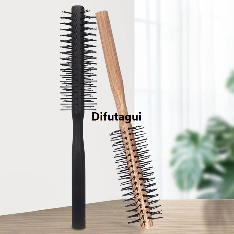 Difutagui Straight Curly Hair Styling Round Comb Anti-Static 2025 Mini Roller Hairbrush With Wooden Handle