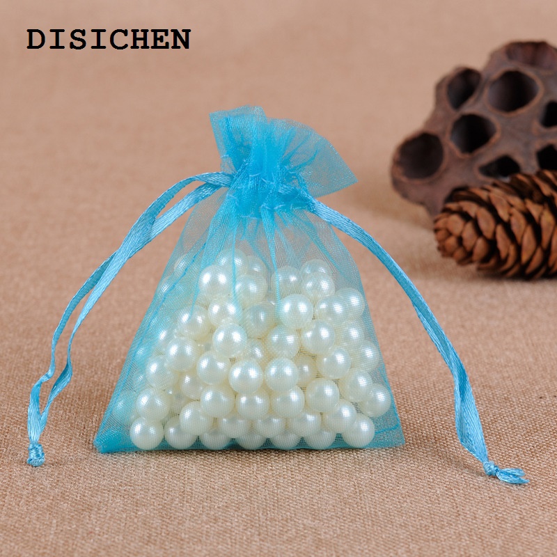DISICHEN New style 50/100pcs Solid Color Yarn Organza Gift Bags Organza Bag Mesh Wedding Candy Packaging Bag Storage Tulle Fabric Pouches 50%