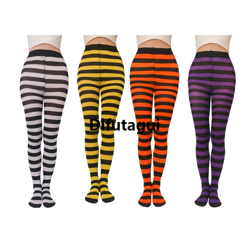 Difutagui Goth Style Punk Women Striped Pantyhose Rainbow Long Tights Halloween Fifty percent discount Christmas High Waist Cosplay Stocking Elastic Slim Legging