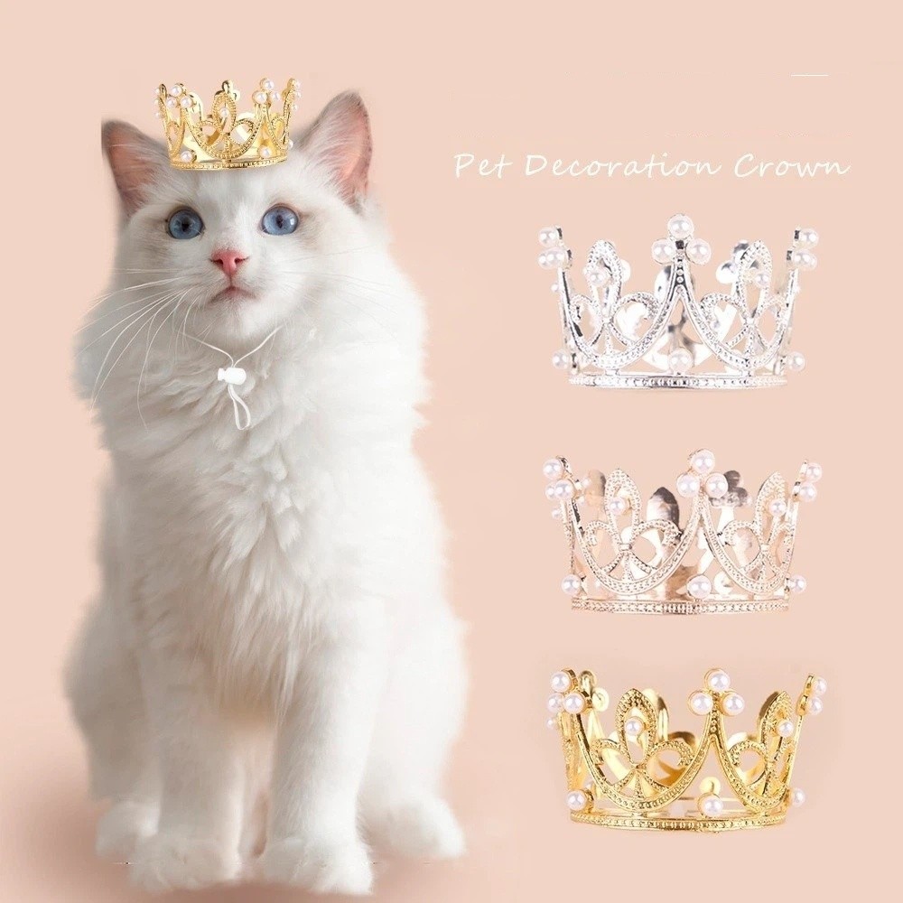 Cute Adjustable Pet Crown Headdress Alloy Shining Kitten Party Headwear Elegant Pet Party Decorations for Cats and Dogs