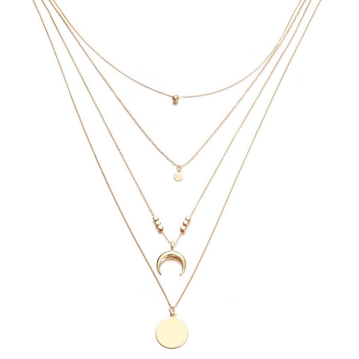 Enacolor Multi Layer Long Moon Pendant Necklace Crescent Chain Jewelry Choker