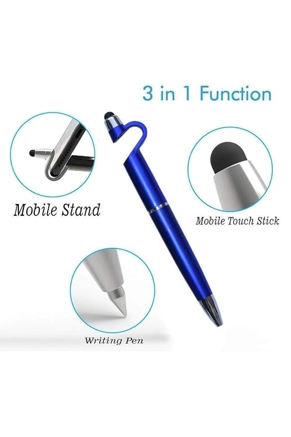 Ball Pen 3 in 1 with Mobile Stand Holder Writing Pen Screen Wipe for All Touchscreen Smart Phones and Tablets