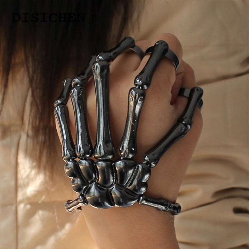 DISICHEN Original Steam Punk Skull Skeleton Bracelet For Men Gothic Hand Elasticity Adjustable Couple Women Bracelet Bangles Jewelry