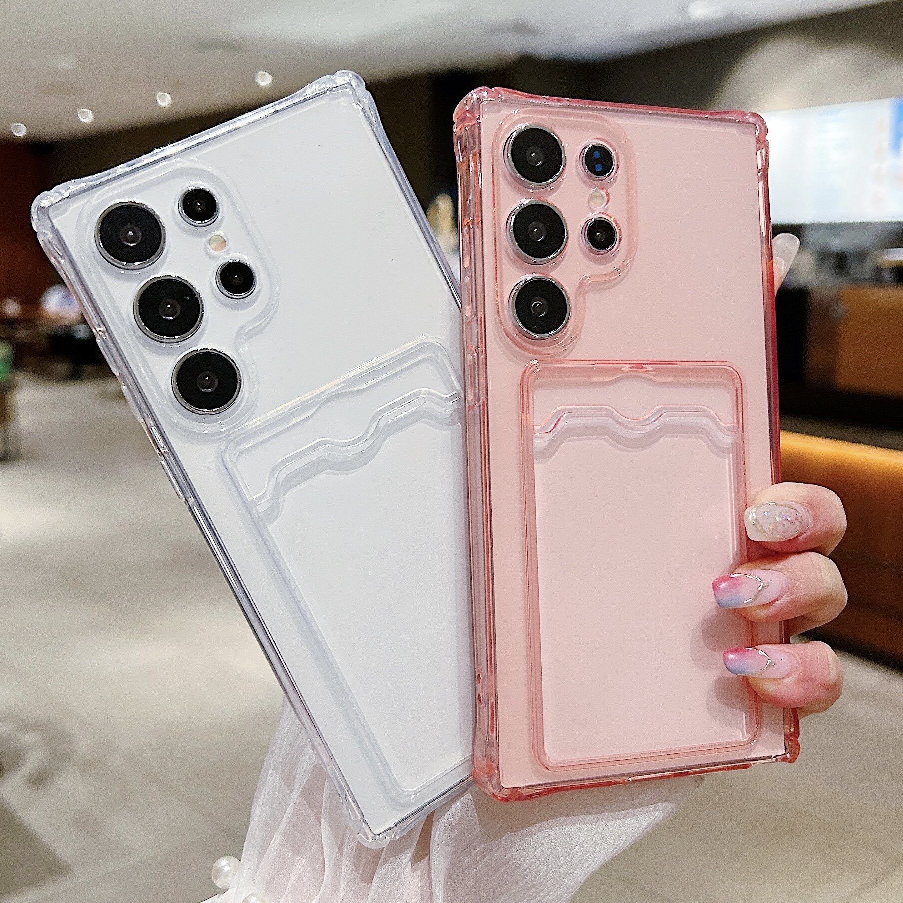 HODON Card Bag Clear Shockproof Phone Case For Samsung Galaxy S26 S25 S24 S23 S22 S21 Plus Ultra S23 FE Cases Silicone Soft TPU Back Cover