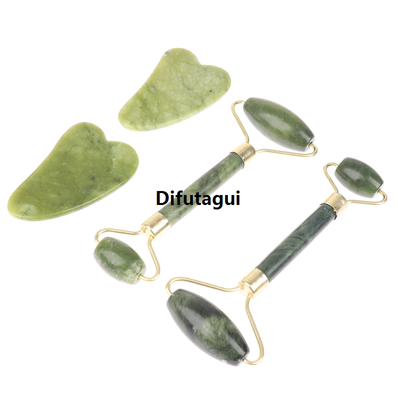 Difutagui Bargain price Natural Jade Massage Roller + Guasha 2025 New Board SPA Scraper Stone Facial Massager Set