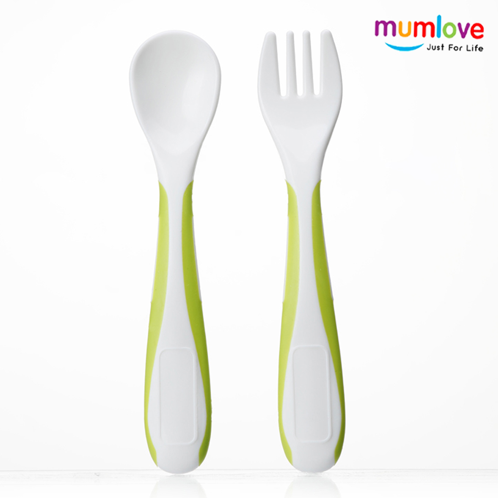 Mumlove Baby Fork & Spoon Set (2 Pcs) - Mini Bi-Color Plastic Feeding Utensils for Toddlers & Kids | Safe, Lightweight & Easy to Hold