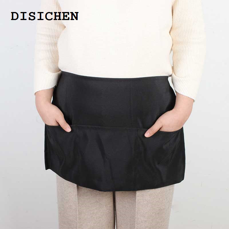 DISICHEN High Quality New Black Server Apron, 3 Pocket Waist Waiter Waitress Tip Apron Restaurant