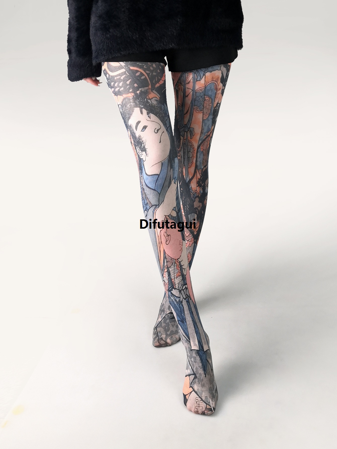 Difutagui Women's Graffiti Printed Tights Butterfly Lattice Seamless Pantyhose 【2025 Version】 Female Stretch Long Socks High Waist Stockings 2024