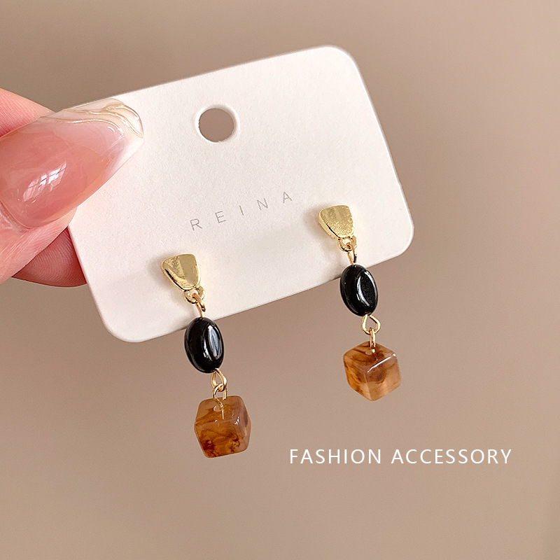 【Mega Sale】Korean Style brown Square Earrings Autumn and Vintage Light High-end Drop Geometric Resin Simple Unique Earrings for Women