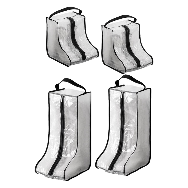 NAMUNY Portable Women Tall & Short Boot Storage Bags,2 Packs Tall+2 Packs Short,Waterproof Boot Bags for Travel and Daily Grey