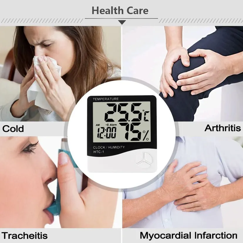 Digital Thermometer Hygrometer, Accurate Room Temperature Gauge Humidity Monitor With Alarm Clock - Easy To Read, Max / Min Records, Lcd Display For Home - White