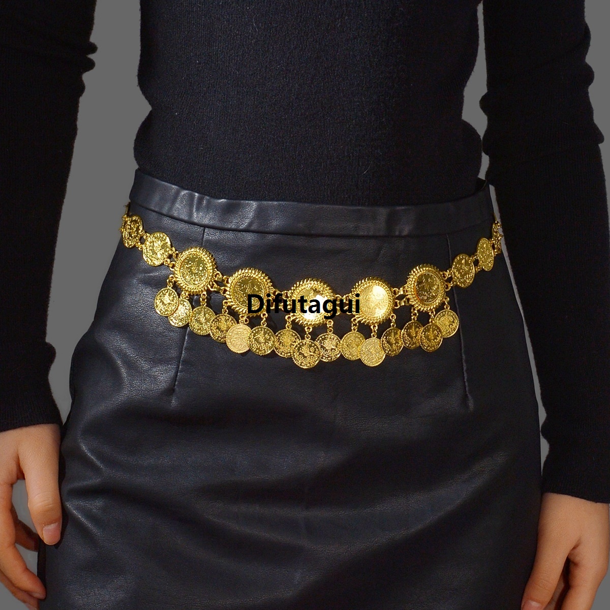 Difutagui New Fashion Waist Chain Afghan Kurdish Jewelry Belt Gold Color Profesional Coin Tassel Waist Necklace For Women Skirt Accessories