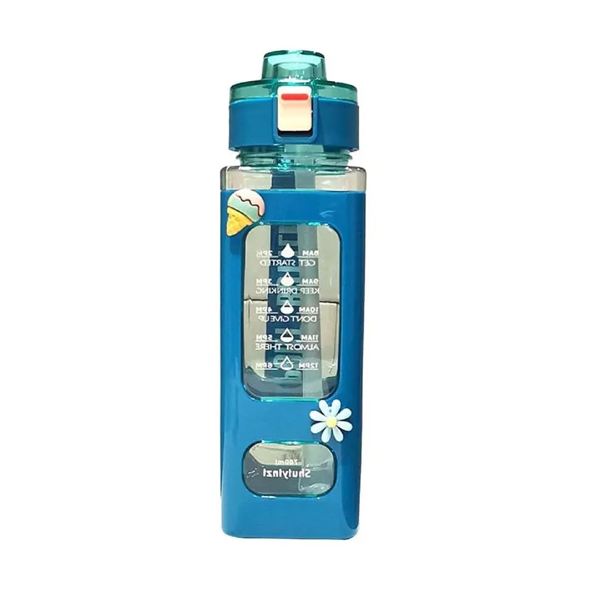 Stylish Portable Square Water Bottle With Straw 900ml