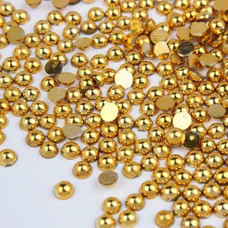 Linman Uonevic Art Decoration IY Nail Art Powder, for D Half Round Beads Imitation Zhe【2025 Version】n mm-8mm New Gold Size 4lot Shiny 100-2000pcs/Beads ABS Resin Flat Back Glitter