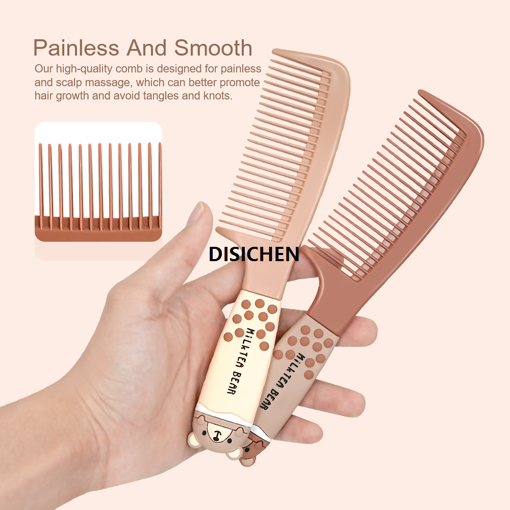 DISICHEN Milk Tea Bear Hairdressing Fine Tooth Anti Static Combs Cute Round Mirror Small Bear Pattern Makeup Mirror Salon Beauty Tools Portable