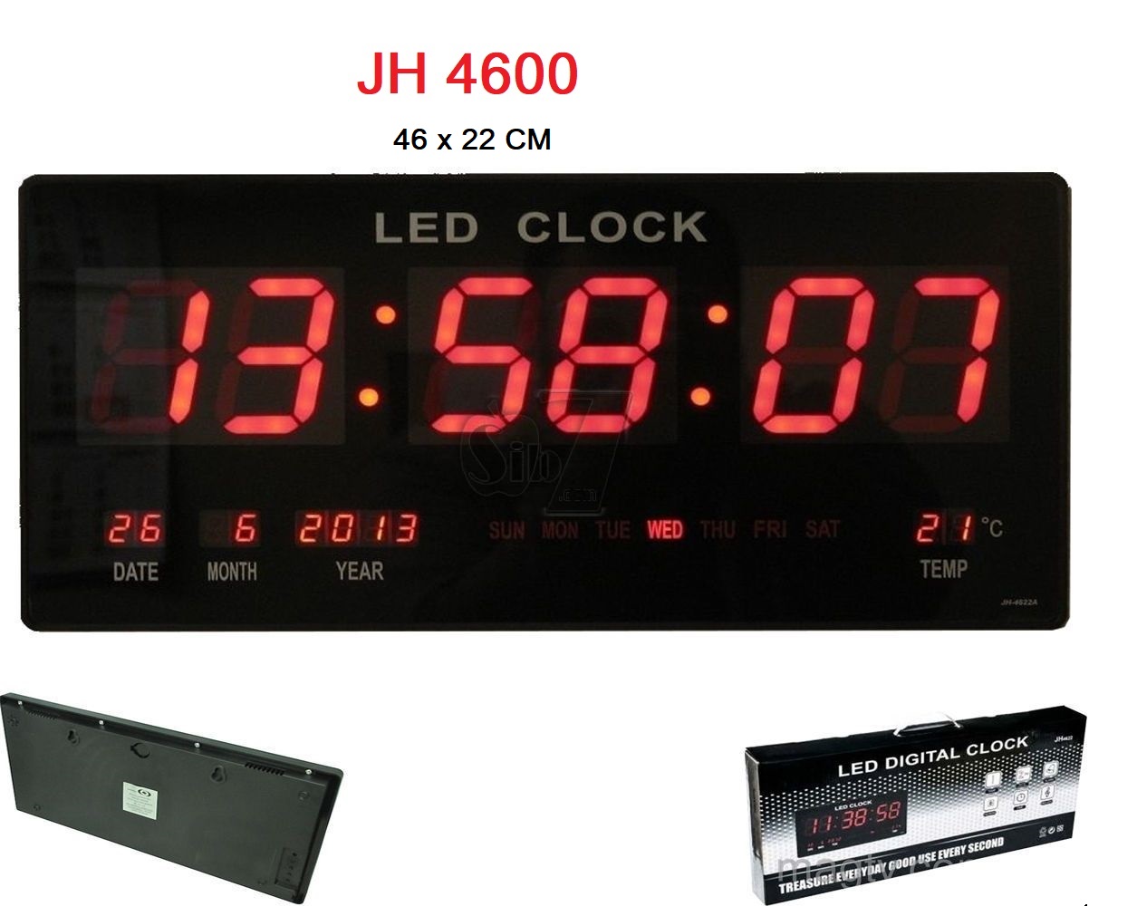 LED Digital Calendar JH4600 l Digital LED Wall Clock With Calendar and Temperature Display l Large Wall Clock Light, Length 46 x 22Cm