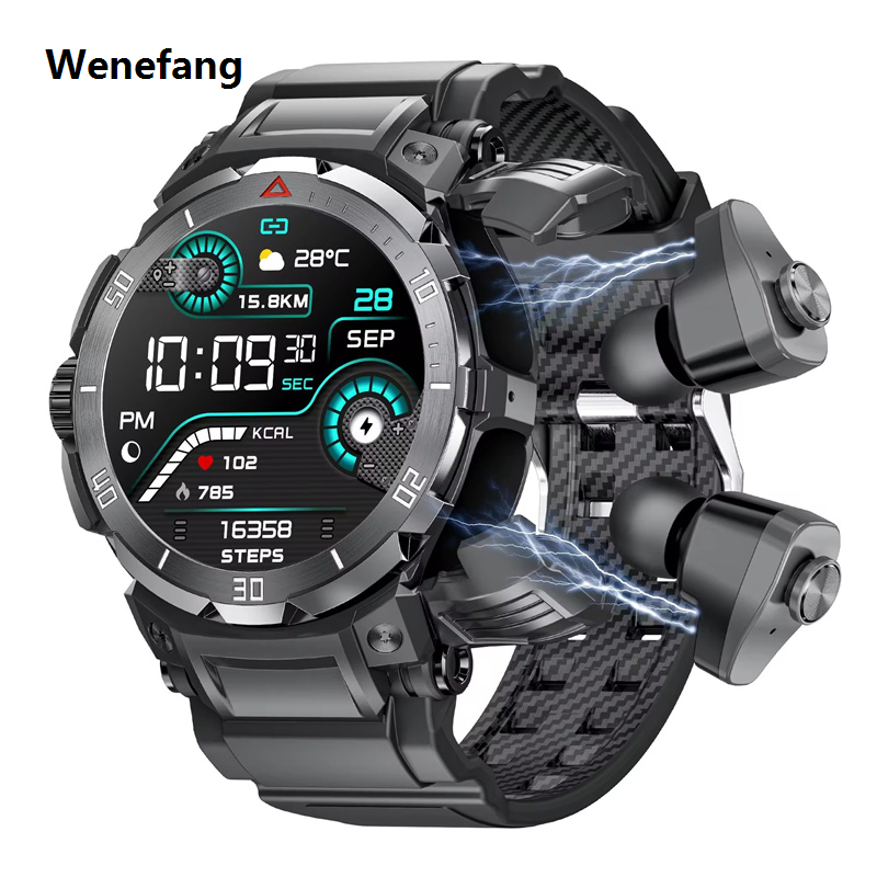 Wenefang GT100 Pro Earphone Smart Watch New Upgrage 2-in-1 Wireless TWS Luxury Combo Bluetooth Talk Earbuds Music Play Headset Smartwatch