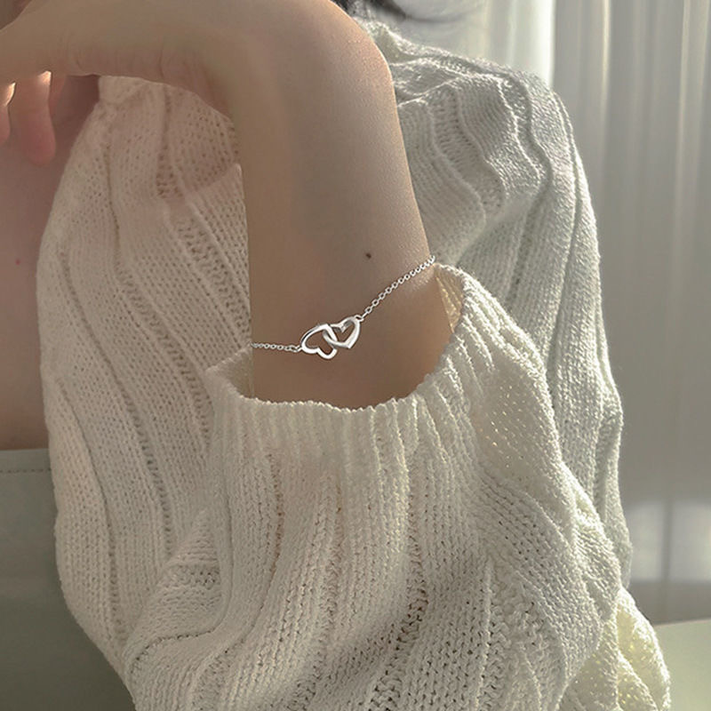 arrivals】Korean-style Heart Double Heart-shaped Bracelet Women's Cold Style Simple Small Style Lightweight and Thin Love Bracelet