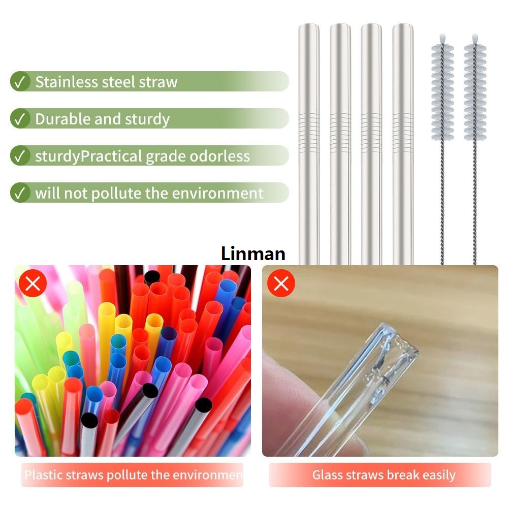 Linman 6Pcs/Set Durable With Brush Stainless Steel Straw 10mm Reusable WaterAffordable Bottle Straw Cup Replacement Straw for Owala 16oz 19oz 24oz 32oz 40oz