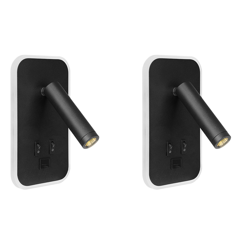 2X Wall Light Backlight USB Charging 330 Degree Rotation Adjustable Wall Lamp Bedside Study Sconce Lamp Black