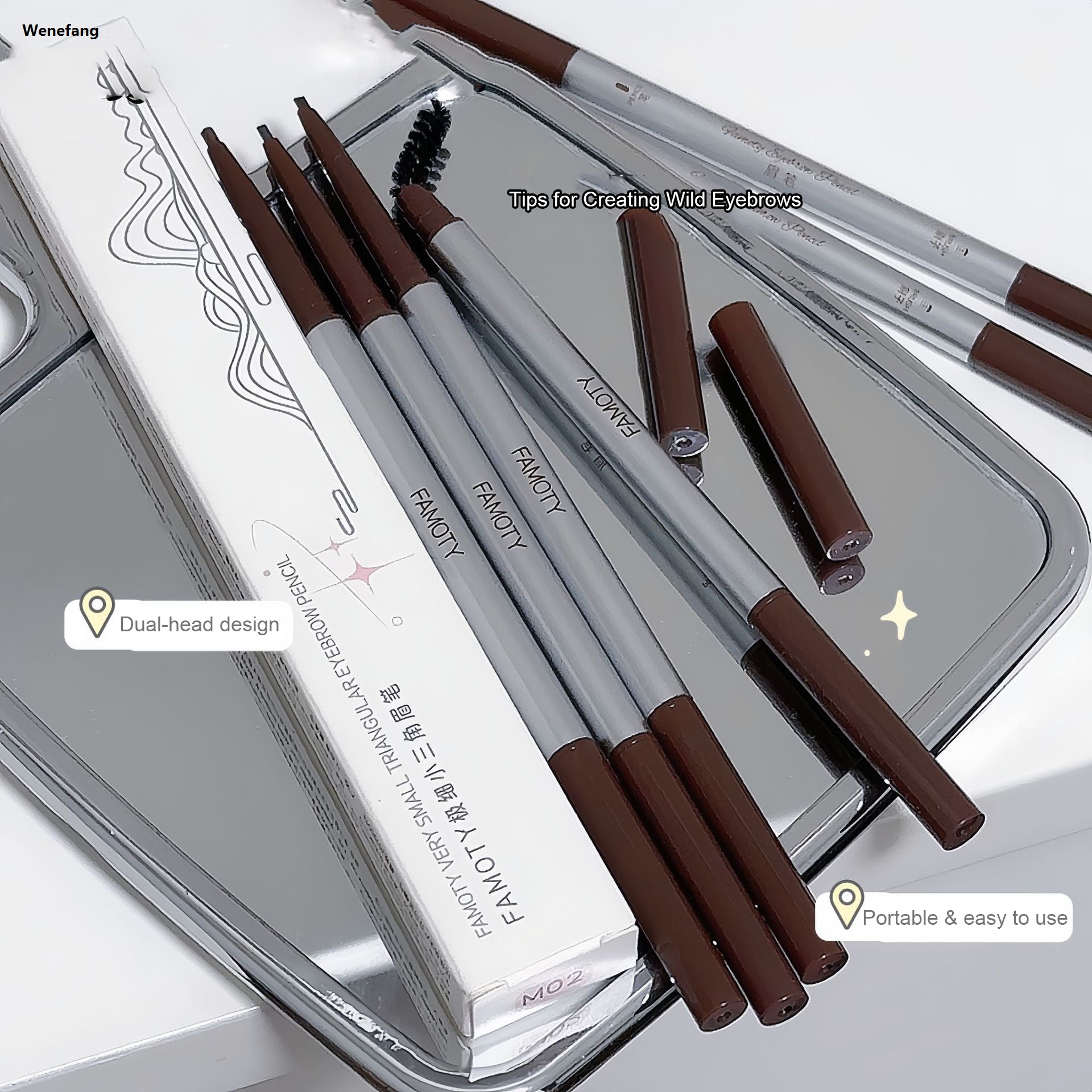 Wenefang Extremely Fine Small Triangle Eyebrow Pencil Long Lasting Non-Smudging Dual-Ended Eyebrow Pen with Brush 2 in 1 Brow Makeup Tool