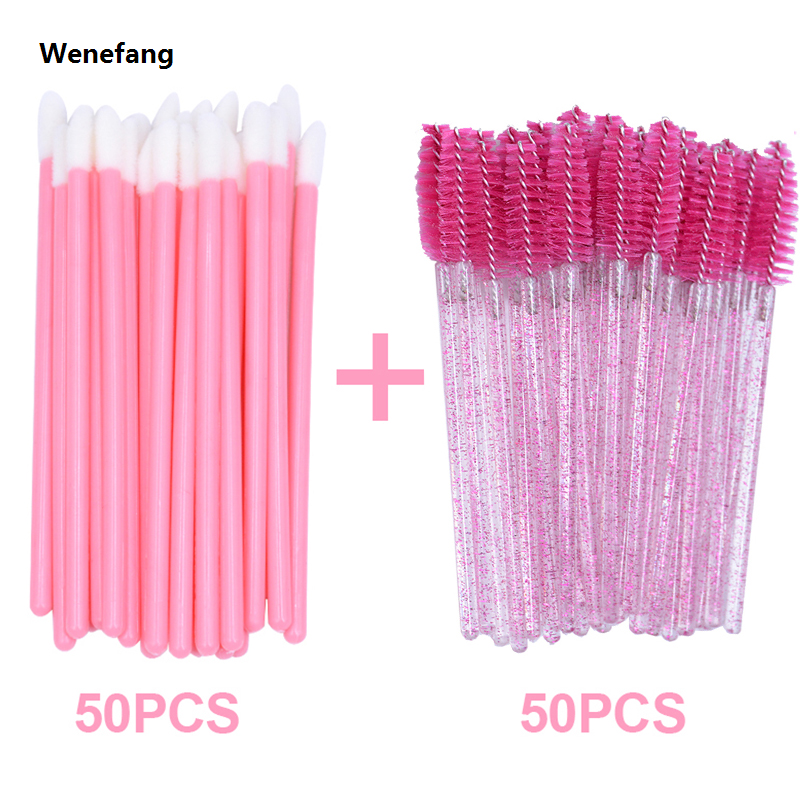 Wenefang 2 in 1 Makeup Tools Set Lip Gloss Cotton Swabs Eyelash Micro Comb Brushes Mascara Wands for Wholesale