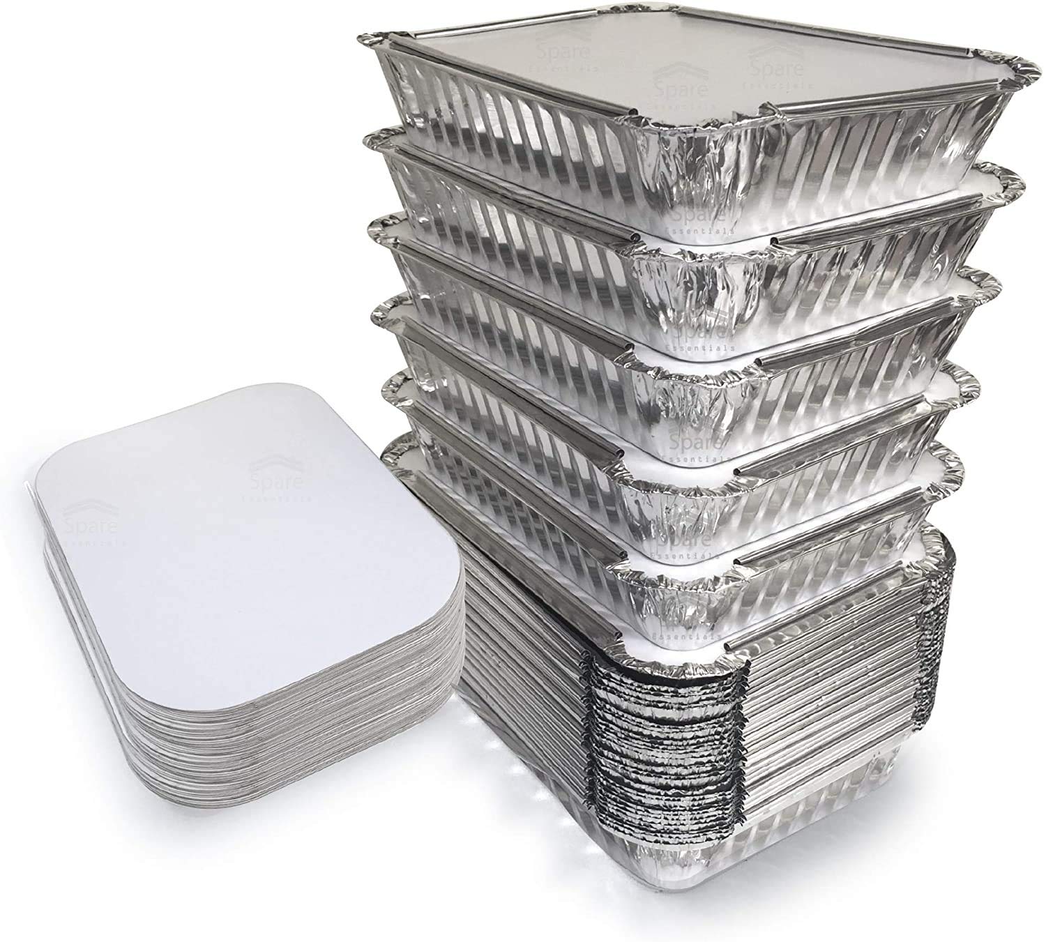 FR 50 Pieces of Packing Food Storage Disposable Aluminum Foil / Container / Containers with Lid for Takeaway Size 450 ml Box For Travel and Packing