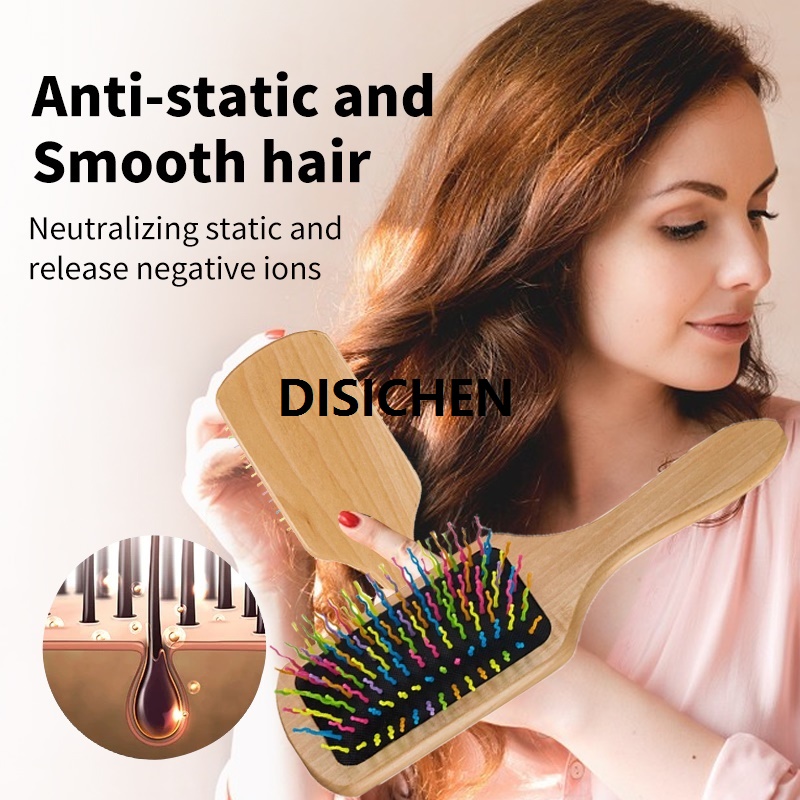 DISICHEN 1pcs Airbag Rainbow Wooden Cob for Hair Nylon Needle Massage Hairbrush Scalp Head Air Cushion Brush Salon Hair Styling Tool Hot Selling