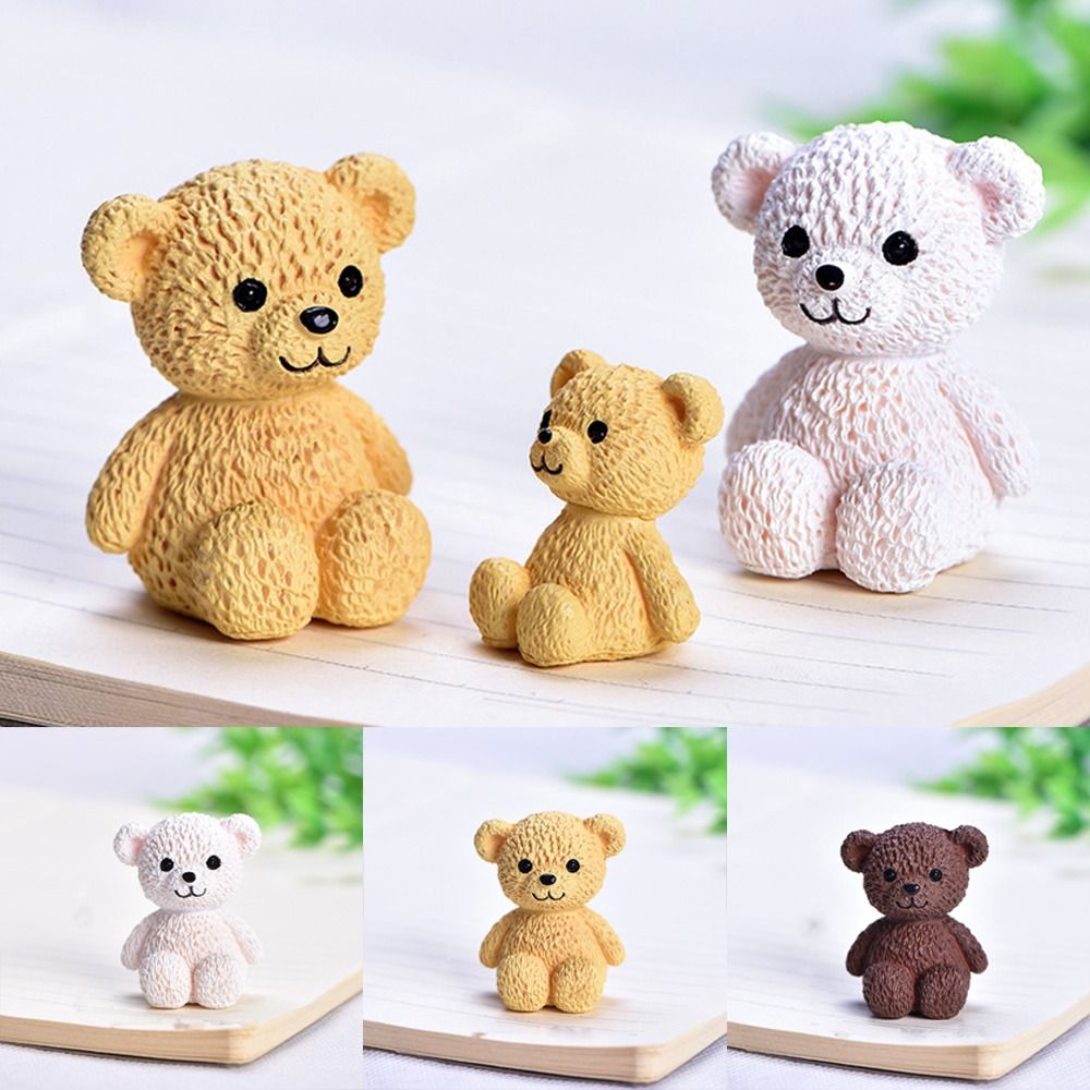 Micro Landscape Decoration Cute Miniature Bear Figurines Funny Mini Cartoon Animal Statue Handmade Plastic Bear Ornament Garden