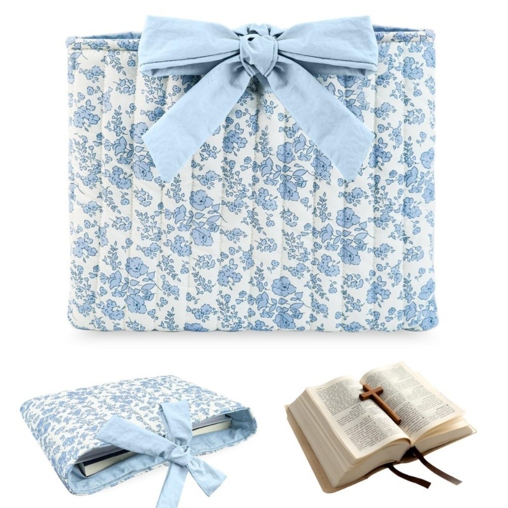 Cute Portable Floral Book Storage Bag Lightweight Large Capacity Cosmetic Organizer Bow Tie Quilted Design Makeup Bag Daily