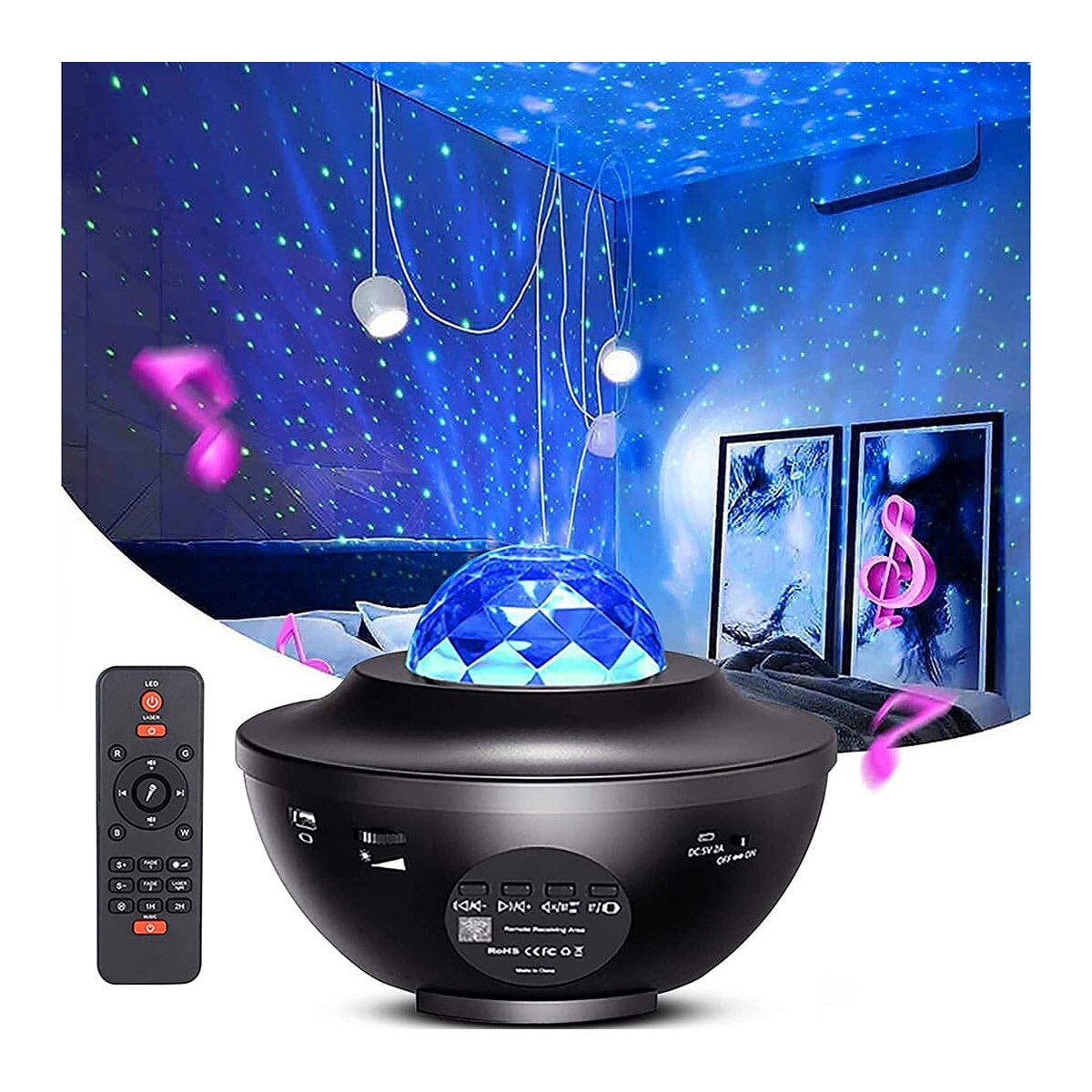 Starry Night Light Projector for Bedroom，Sky Galaxy Projector Ocean Wave Projector Light with Remote Control & Bluetooth Music Speaker