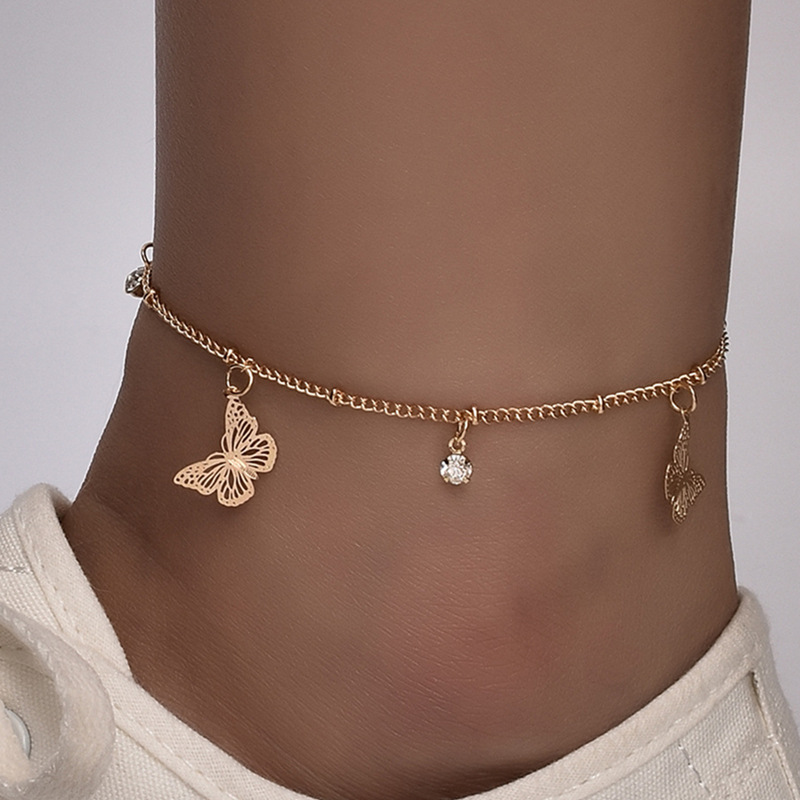 【New Arrivals】European and American Cross-border Accessories Fashion Ins Style Sweet Simple Single Layer Butterfly Tassel Pendant Anklet Anklet for Women