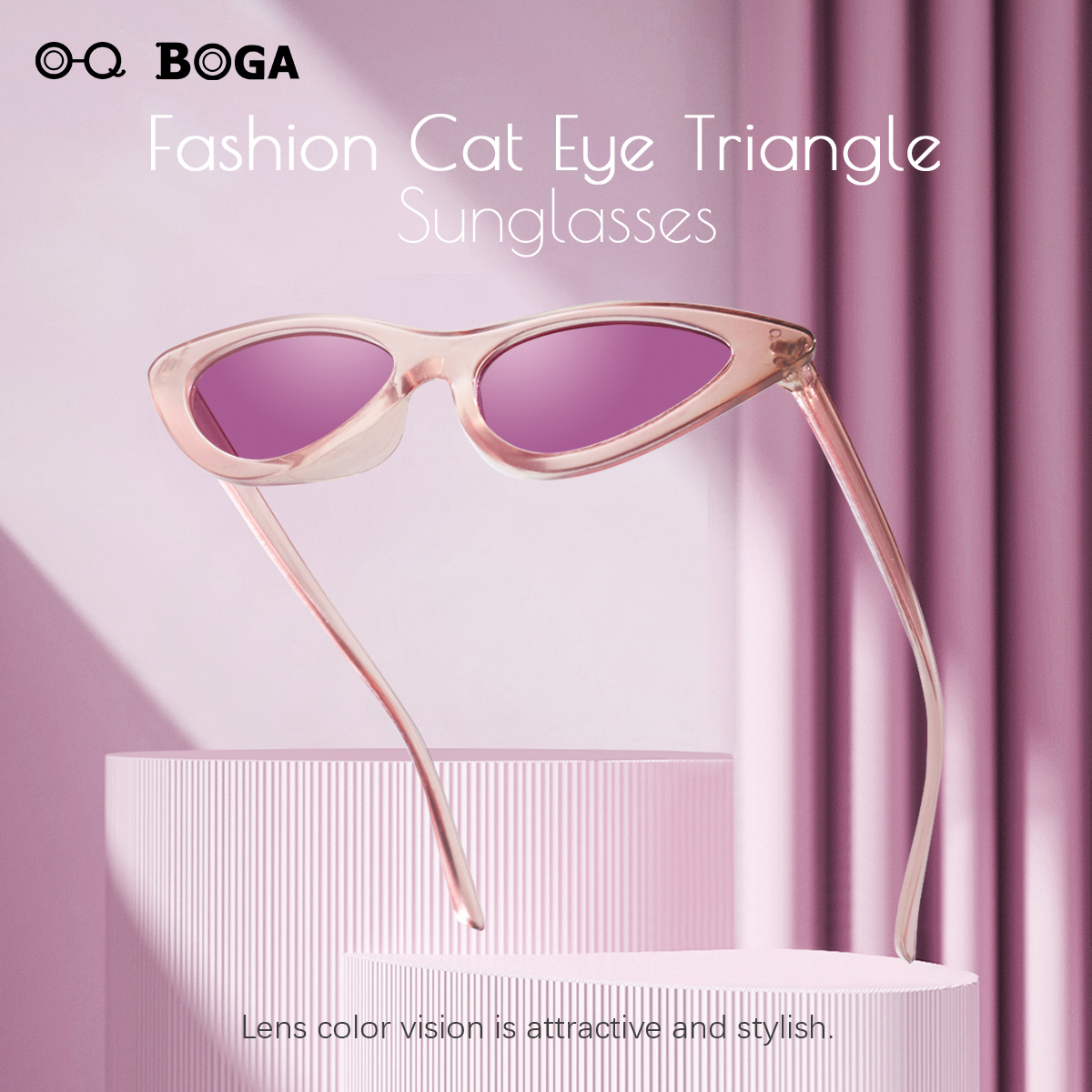 OQ BOGA 3 Colors Women Anti UV Cat Eye Frame Sunglasses Female Fashion Colorful Sun Glasses UV400