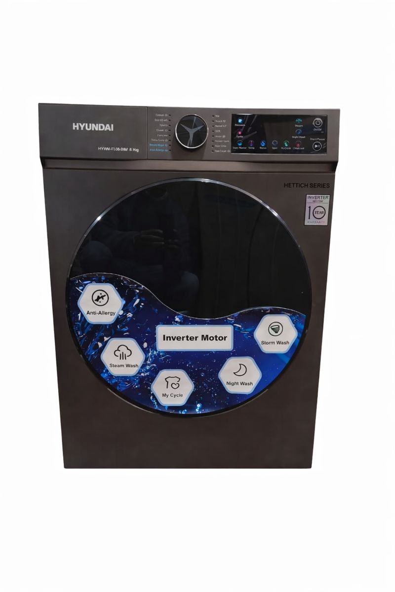 Hyundai Washing Machine , Front Loading BLDC inverter Motor , 8 Kg Capacity , Steam Wash