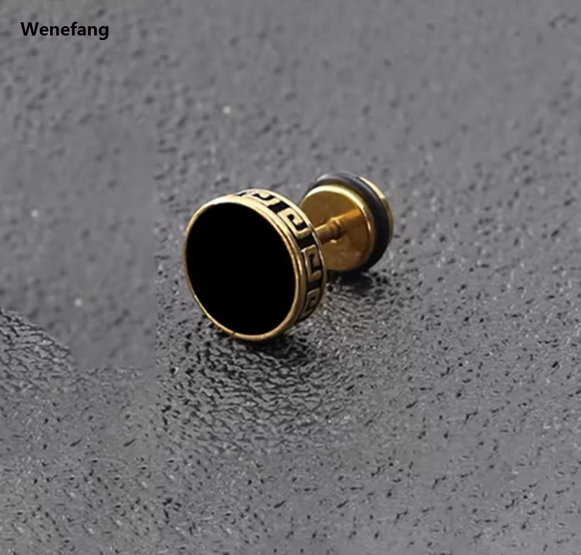 Wenefang High Grade Round Shape Vintage Stud Earrings For Men - One Pec Side Embossed