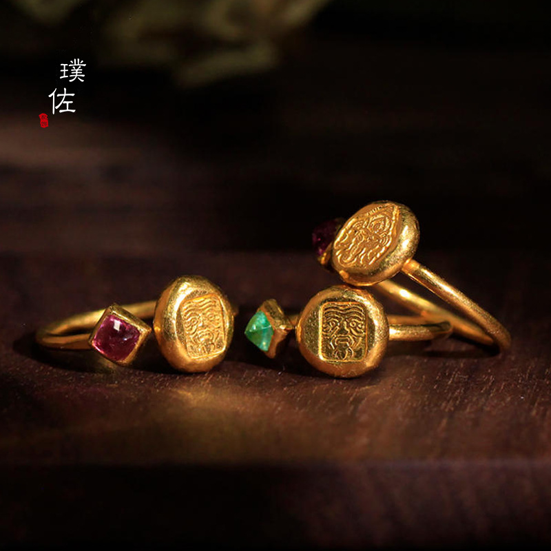 【Fashion-forward】Gold Shop Same Style Ancient Fazakiram Opening Ring Retro Men's and Women's