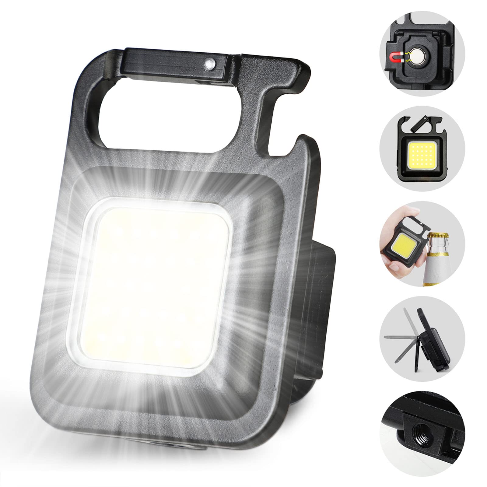 Rechargeable Keychain Flashlights Portable Pocket Light With Folding Bracket Bottle Opener And Magnet Base For Camping Fishing Walking