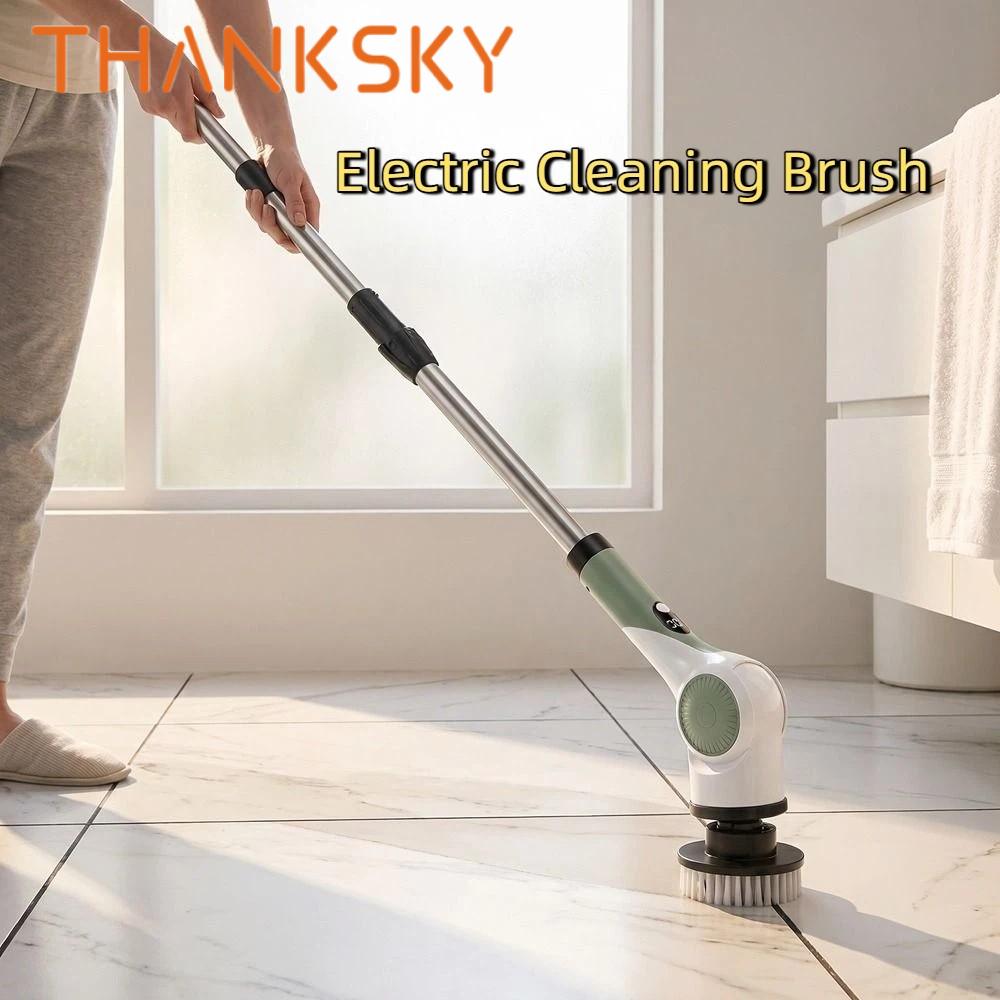 Household Cleaning Device Handheld Telescopic Wireless Cleaning Brush Replaceable Head Rechargeable Electric Spin Scrubber Adjustable with Long Handle Cordless Cleaning Brush Bathroom