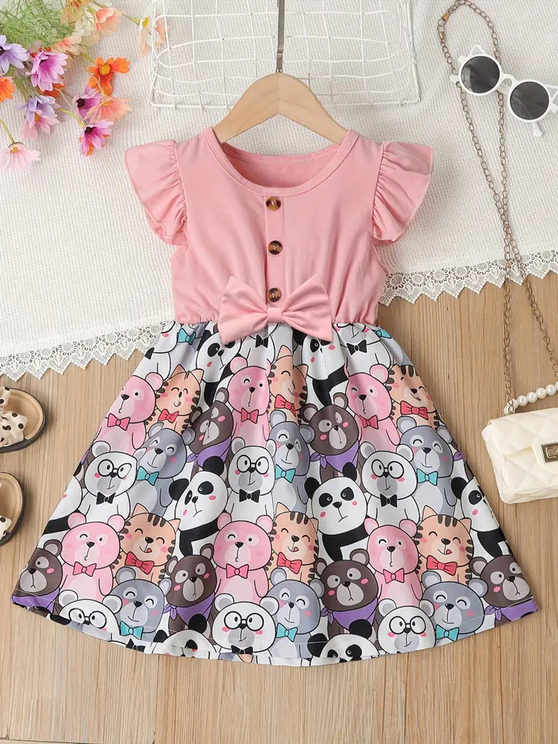 Fabdale Satin Floral Print A-Line Midi Baby/Girls Dress | Festive & Wedding Wear (PURNB-001)